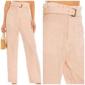 Tularosa Pants Women Small Pink‎ Paloma Linen Belted Paper Bag Wide Leg Preppy